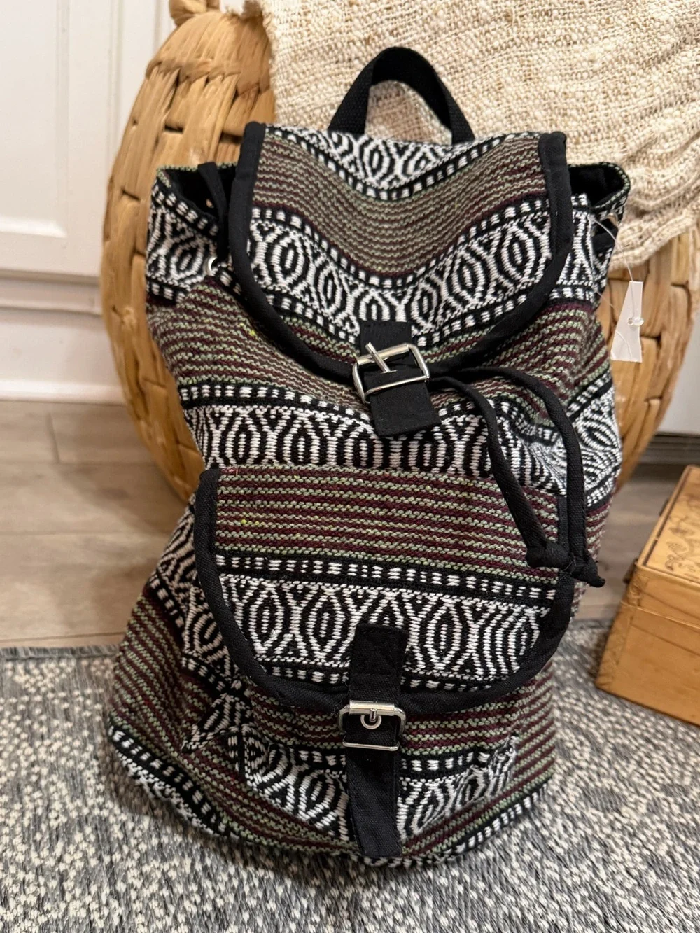New Boutique Boho Woven Backpack Made in India Tribal Woven Ethnic festival hobo
